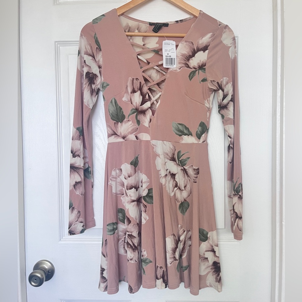 Forever 21 Pink Floral Long Sleeve Dress